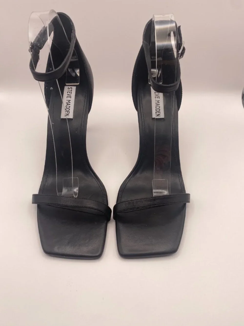 Steve Madden Womens Black Leather High Heel Strap Sandal Sz 10